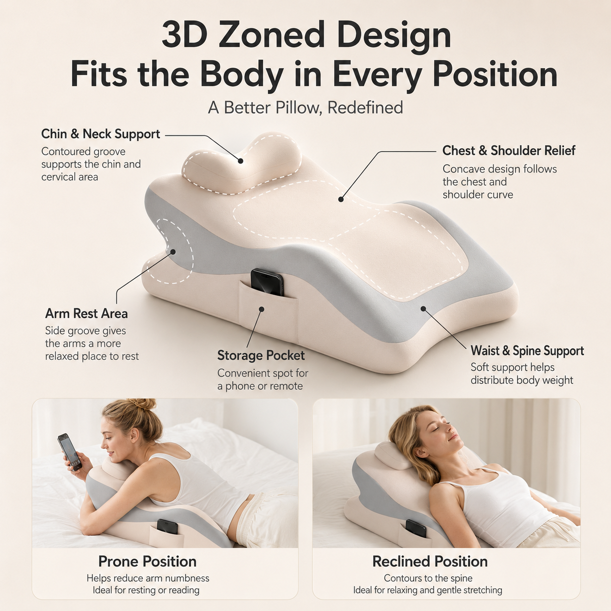 3D Memory Foam Lounge Support Pillow