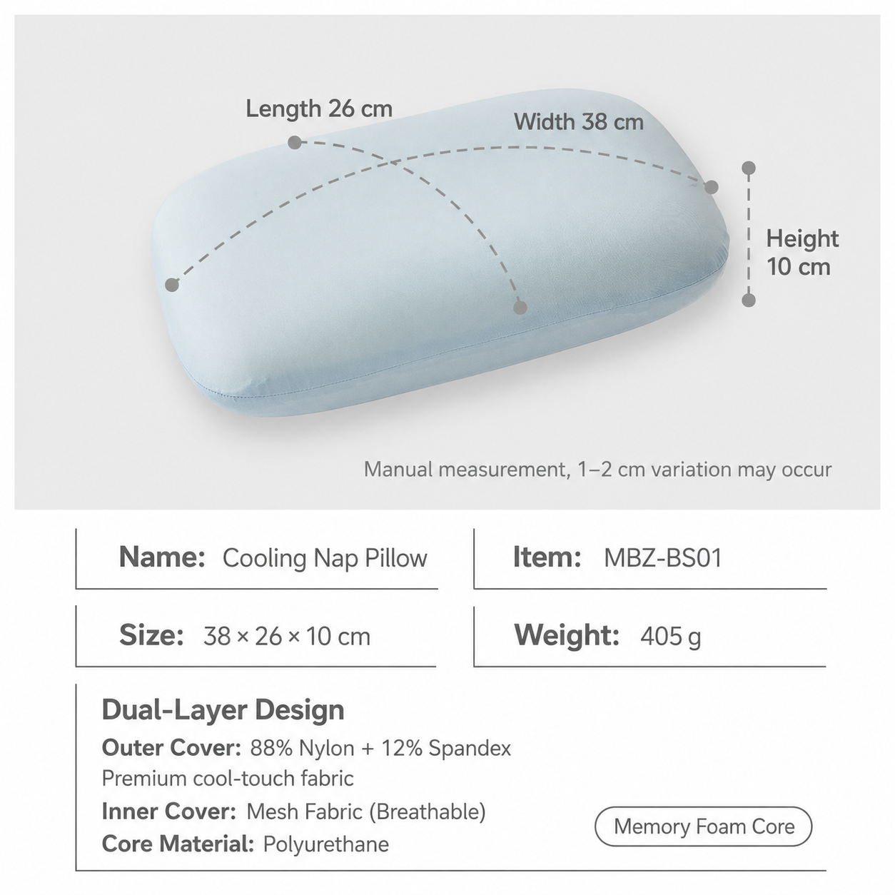 Cooling Memory Foam Nap Pillow